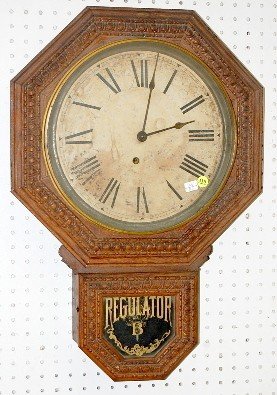 Pressed Oak Octagon Regulator B Short Drop Clock