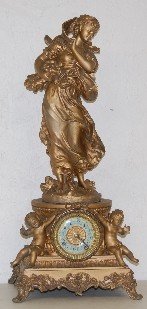 Ansonia Winter Lady Statue on Cherub Base Clock