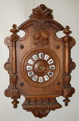 Carved Black Forest Walnut Wall Clock