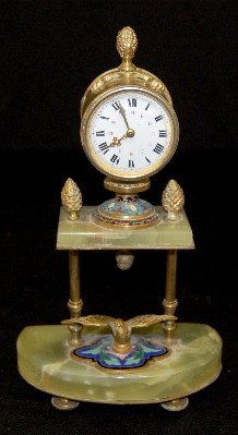 French Green Onyx & Champleve Shelf Clock