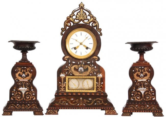 3 Pc. Inlaid Rosewood Clock Set