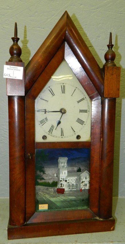 Jerome & Co. 8 day mahogany steeple clock.