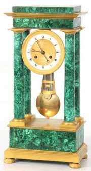 French Empire Malachite Portico Clock
