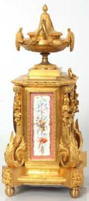 French Dore Bronze & Porcelain Mantle Clock