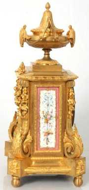 French Dore Bronze & Porcelain Mantle Clock