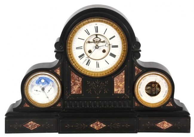 Black Marble Triple Dial Mantle Clock