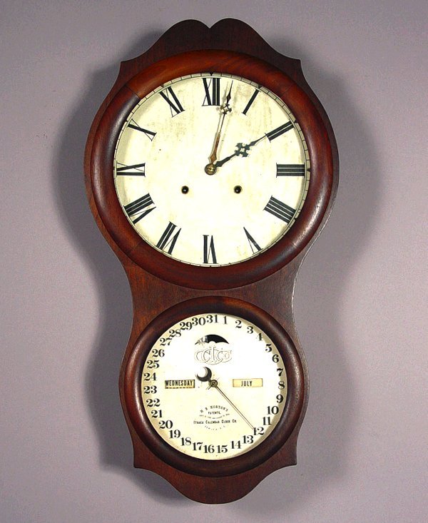 Ithaca “#4 Hanging Office” Double Dial Calendar Clock