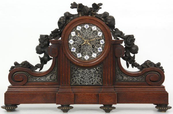 Bronze Mounted Oak Mantle Clock