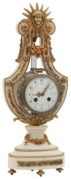 Bronze & Alabaster Lyre Mantle Clock