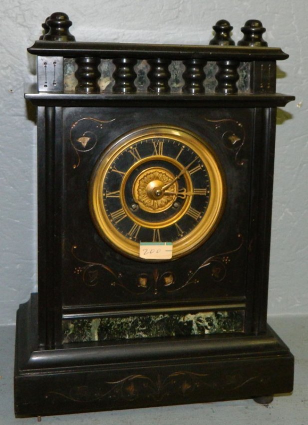 Black & green marble 8 day clock w/ marble dial.