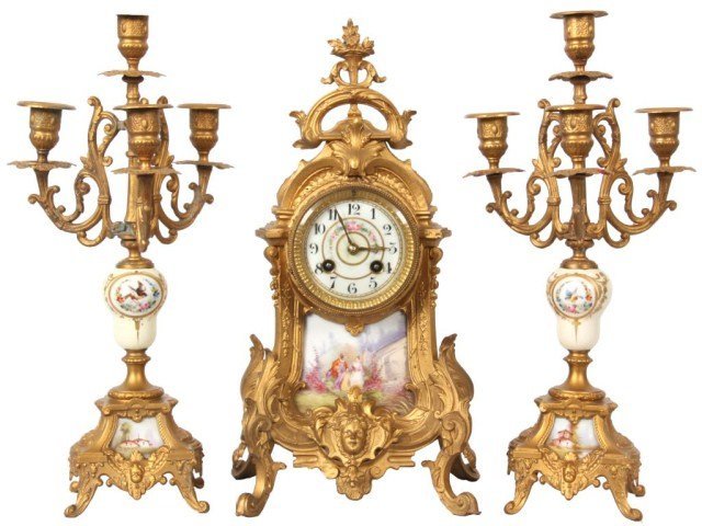 3 Pc. French Figural Clock Set