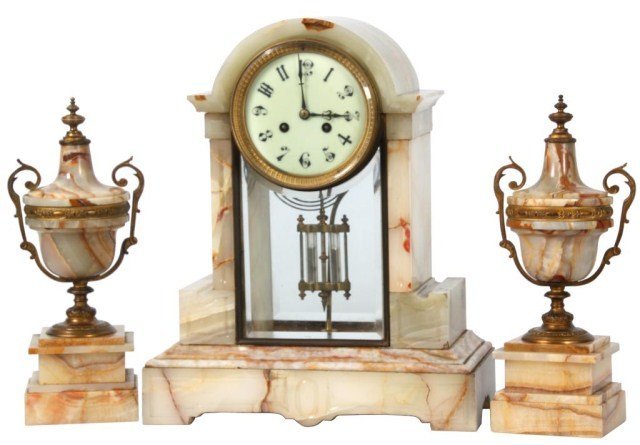 3 Pc. Brass & Onyx Clock Set