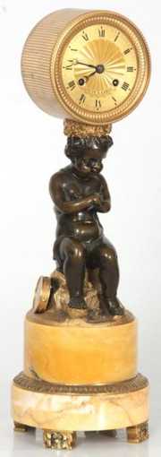 French Figural Pin Wheel Mantle Clock