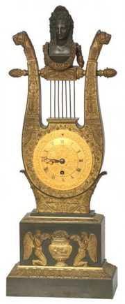 French Silk Thread Lyre Mantle Clock