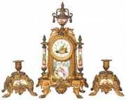 French 3 Pc. Clock Set w/ Porcelain Insets