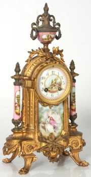 French 3 Pc. Clock Set w/ Porcelain Insets