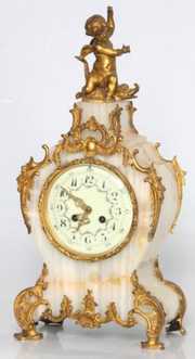 French Brass & Onyx Mantle Clock