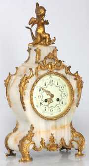 French Brass & Onyx Mantle Clock