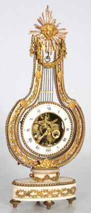 French Marble & Bronze Lyre Swing Clock