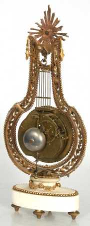 French Marble & Bronze Lyre Swing Clock