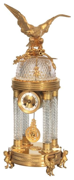 Dore Bronze & Cut Glass Cupola Mantle Clock