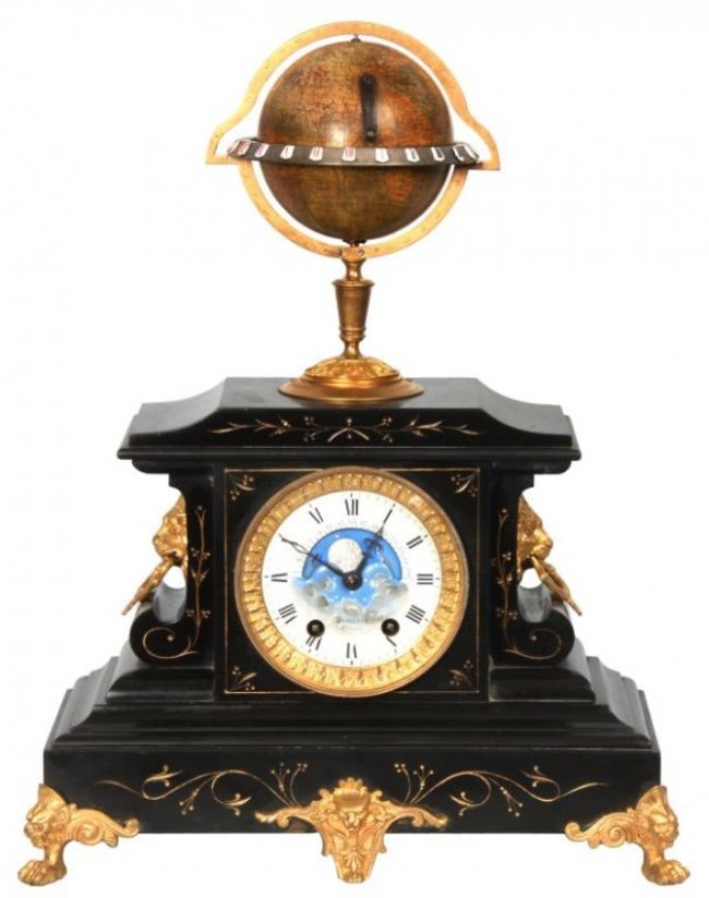French Marble Mantle Clock w/ Annular Globe