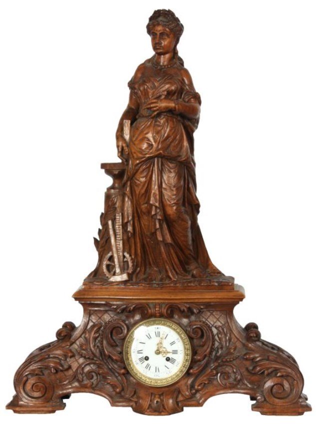 Lg. Figural Carved Black Forest Mantle Clock