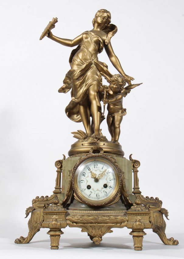 ONYX BRONZE FRENCH MANTLE CLOCK AUG. MOREAU 1880