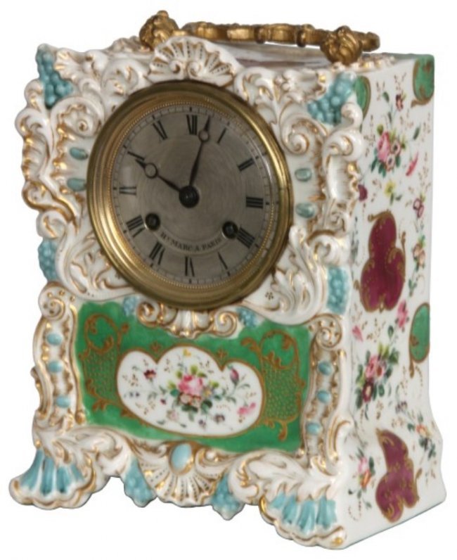 French Porcelain Silk Thread Carriage Clock