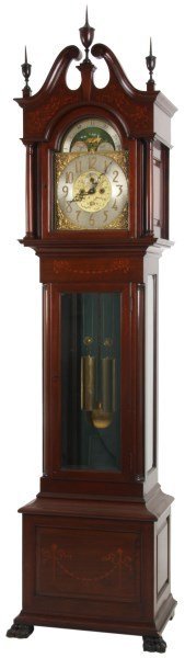 J.J. Elliott Inlaid Mahogany Grandfather Clock