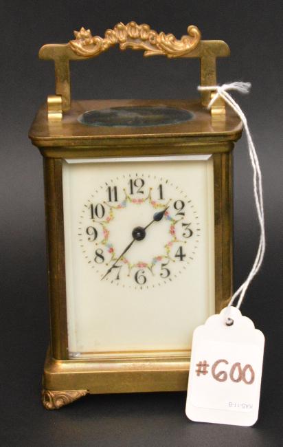 French Bronze Carriage Clock with swing handle.  The
