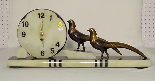 Marble Deco Chinese Pheasant Mantle Clock