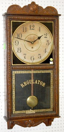 Antique Oak Waterbury “Crane” Regulator Clock