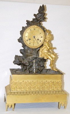 French Dore Animated Fountain Clock w/ Man