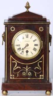 English Brass Inlaid Mahogany Shelf Clock