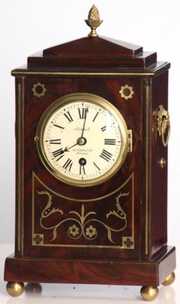 English Brass Inlaid Mahogany Shelf Clock