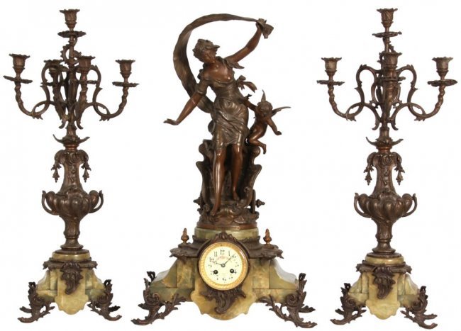 3 Pc. French Figural Clock Set