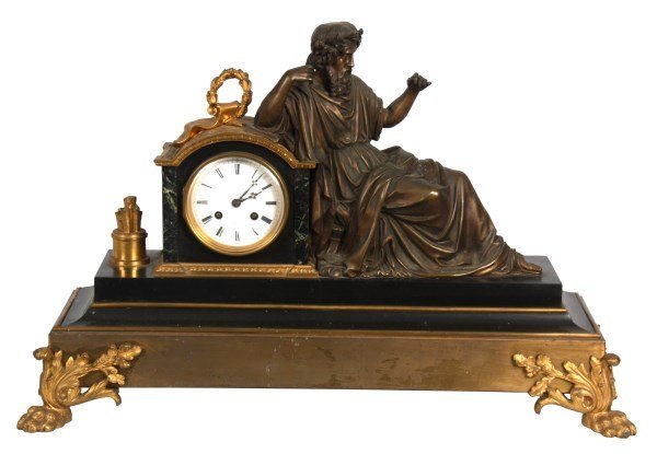 French Marble & Bronze Mantle Clock