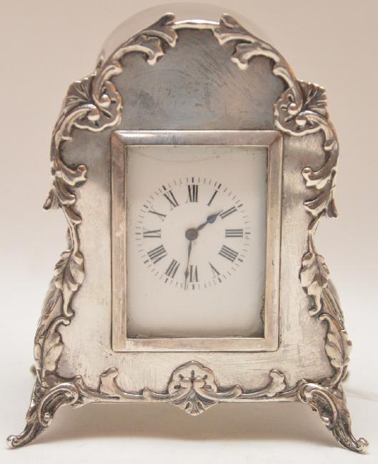 English Sterling Silver Clock with romantic scene