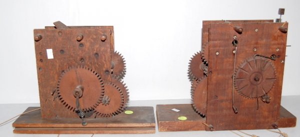 2 Antique Tall Case Wood Clock Works, Plus Seat B