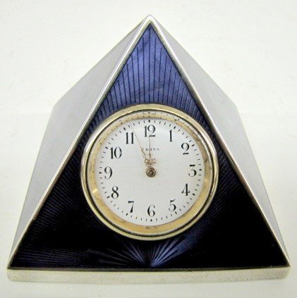 German Sterling w/Purple Enamel Pyramid Clock