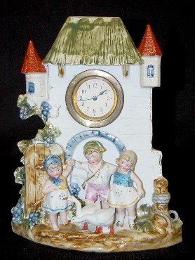 Antique Bisque Children w/Geese Clock