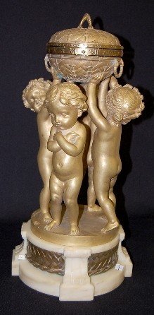 French Annular Bronze Cherub Statue Clock