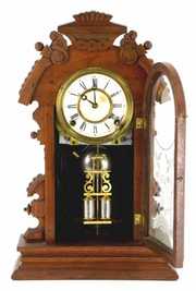 Antique Gingerbread Mantle Clock, Reverse Paint