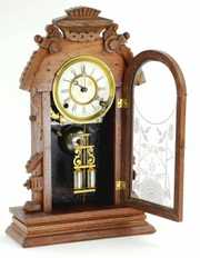 Antique Gingerbread Mantle Clock, Reverse Paint