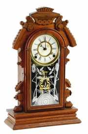 Antique Gingerbread Mantle Clock, Reverse Paint