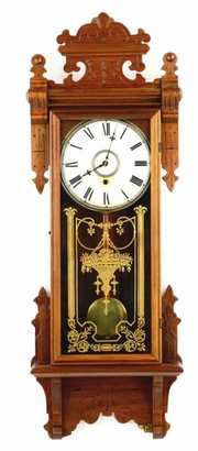 Antique WM L Gilbert Clock Co, Carved Wood Wall Clock