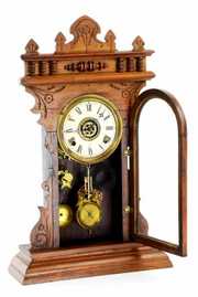 WM L Gilbert Carved Wood Gingerbread Clock, 1882