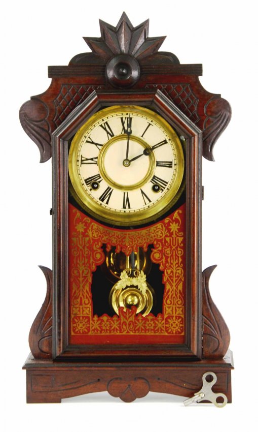 Antique Gingerbread Mantle Shelf Clock, 1877