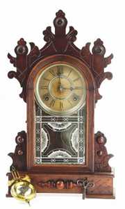 Ornate Carved Gingerbread WM L Gilbert Mantle Clock